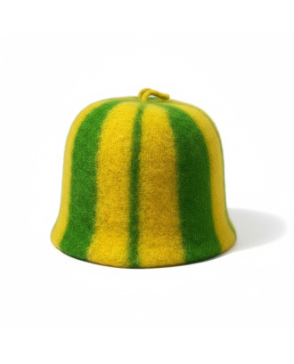 Chapeau de sauna - rayé vert - jaune, 100 % laine ACCESSOIRES DE SAUNA