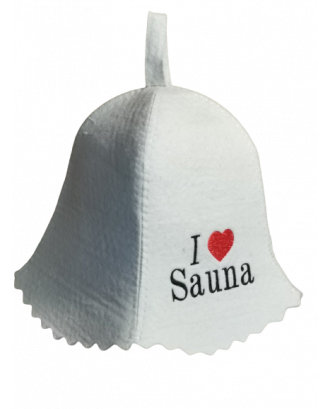 Chapeau de sauna - I Love Sauna, 100% laine, blanc ACCESSOIRES DE SAUNA