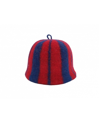 Chapeau de Sauna- rayé bleu rouge, 100% laine