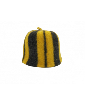 Chapeau de Sauna- rayé noir jaune, 100% laine