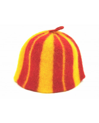 Chapeau de sauna - rayé rouge - jaune, 100 % laine