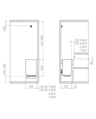 Poêle de sauna électrique mural Harvia Virta, 9 kW, noir, sans unité de contrôle RÉCHAUFFEURS ÉLECTRIQUES DE SAUNA