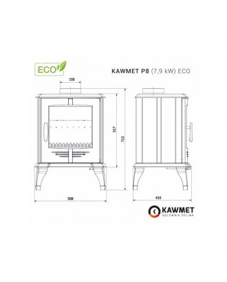 Poêle en fonte KAWMET P8 7,9 kW ECO POÊLES CHAUFFANTS